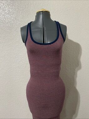 Zara Navy & Burgundy Striped Midi Tank Dress